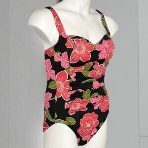 Roatan Bold Floral One Piece Swimsuit Sz XL Sweetheart Neck Slimming Ruched NWOT